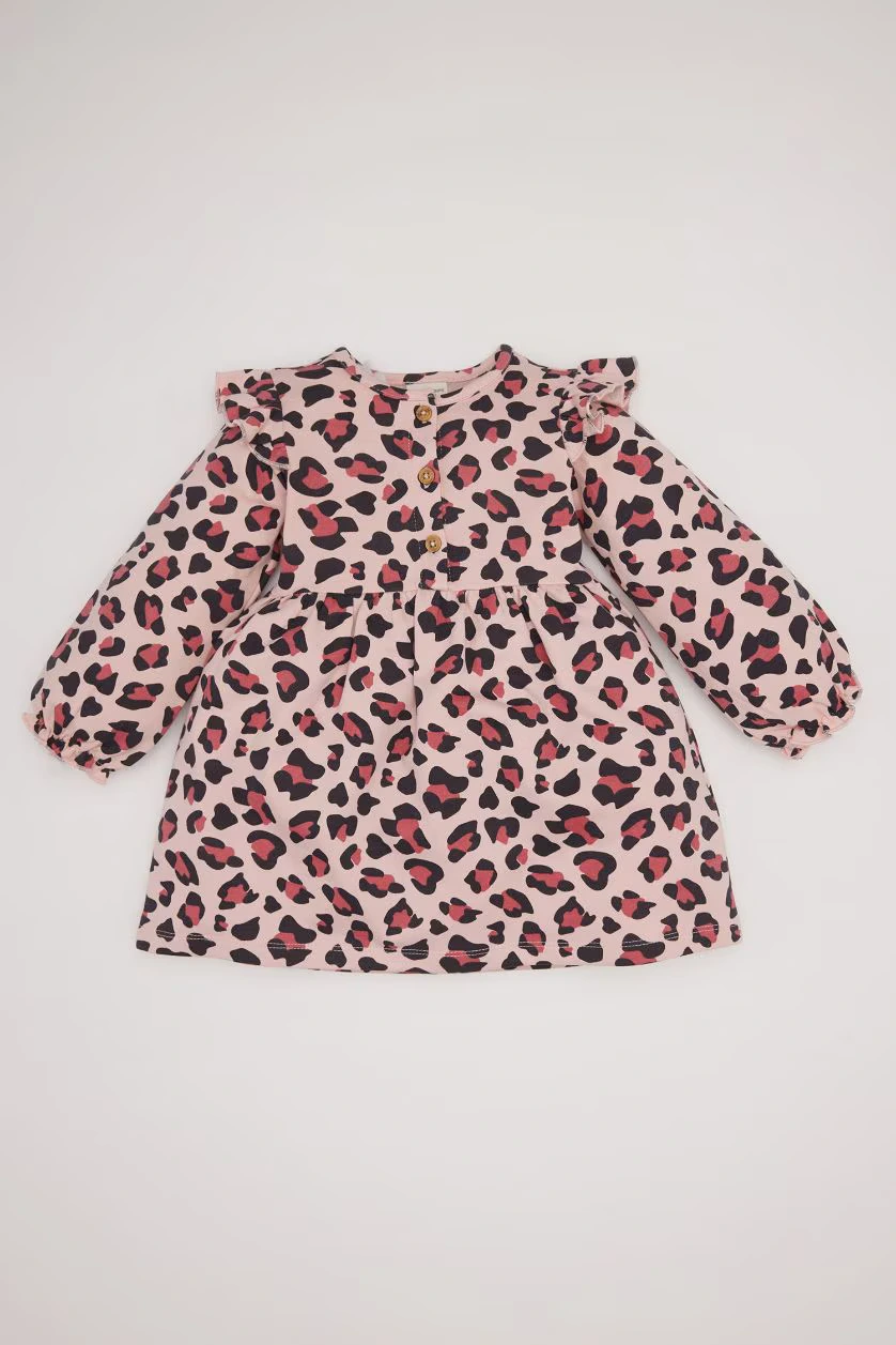 DeFacto : Baby Girl Crew Neck Buttoned Leopard Dress
