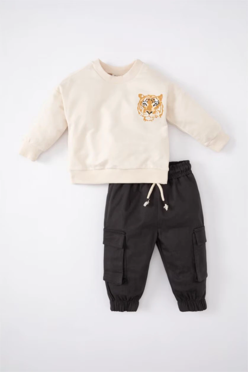 DeFacto : Baby Boy Tiger Pattern Sweatshirt Sweatpants 2 Piece Set
