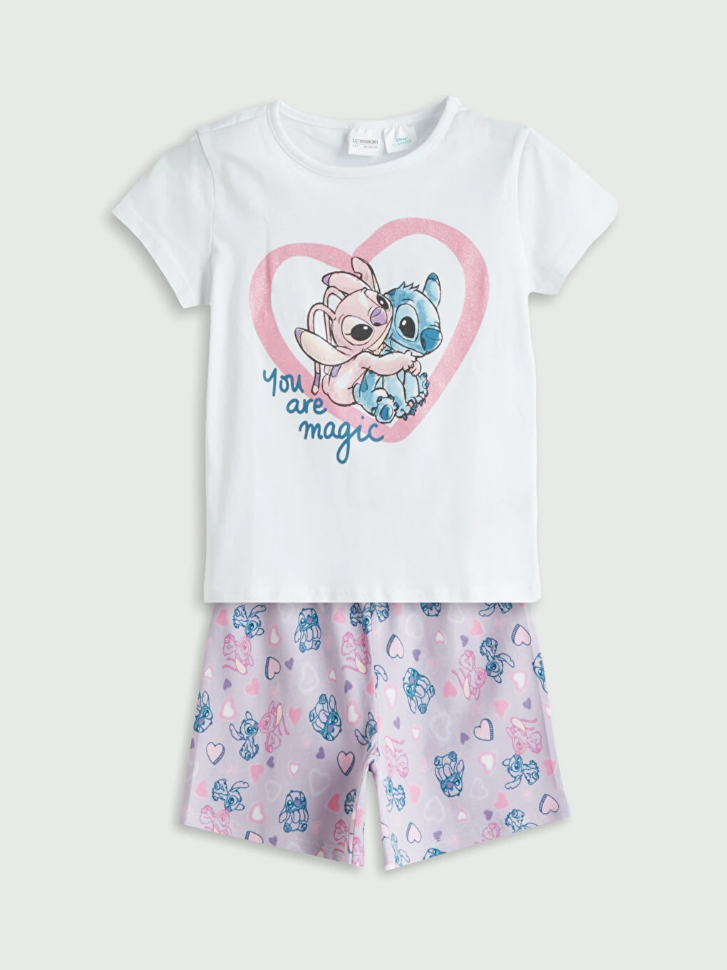 LCW : Kids Lilo & Stitch Printed Girls' Shortie Pyjama Set