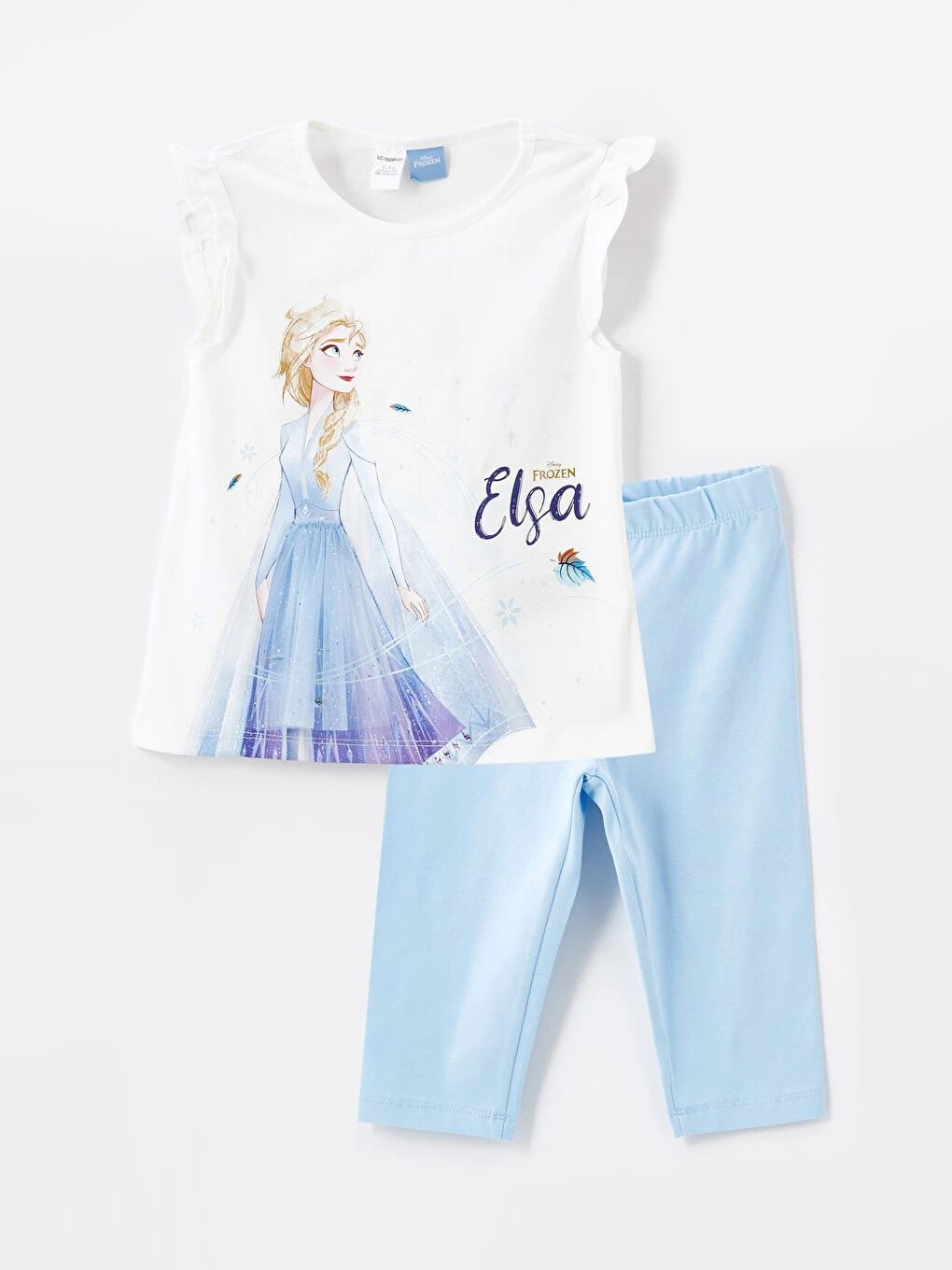 LCW : Kids Crew Neck Short Sleeve Elsa Printed Baby Girls' T-shirt And Leggings 2 Pack Set