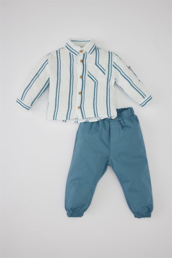 DeFacto : Baby Boy Striped Shirt and Trousers 2 Piece Set