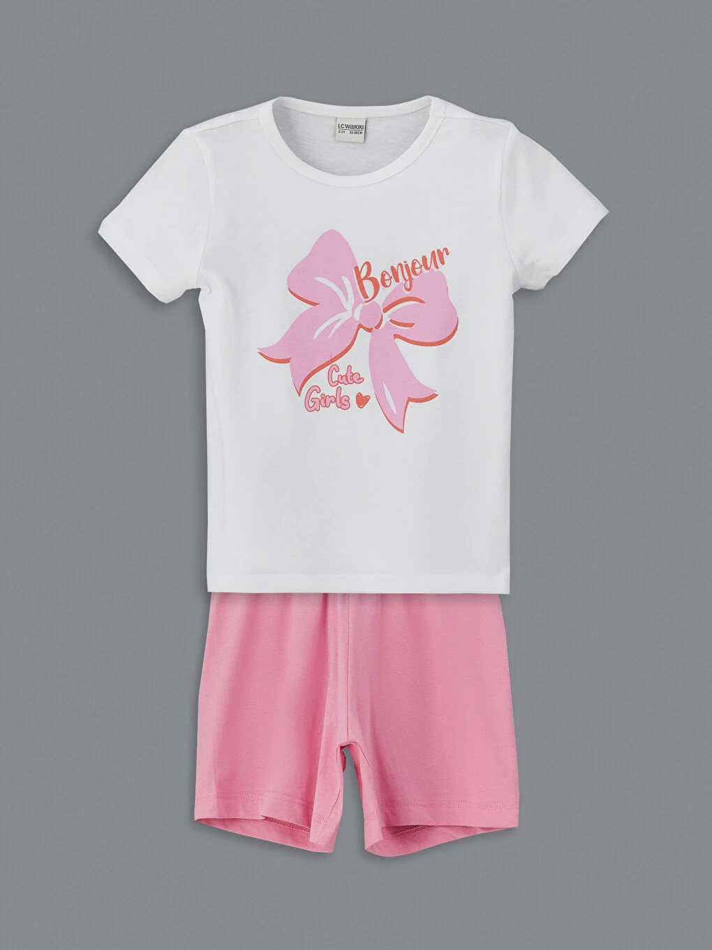 LCW : Kids Girls' Shortie Pyjama Set With Ribbon Detail