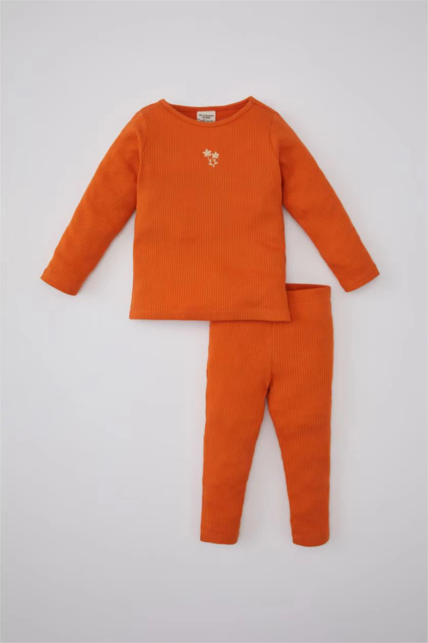 DeFacto : 2 piece Regular Fit Crew Neck Embroidered Knitted Pyjamas