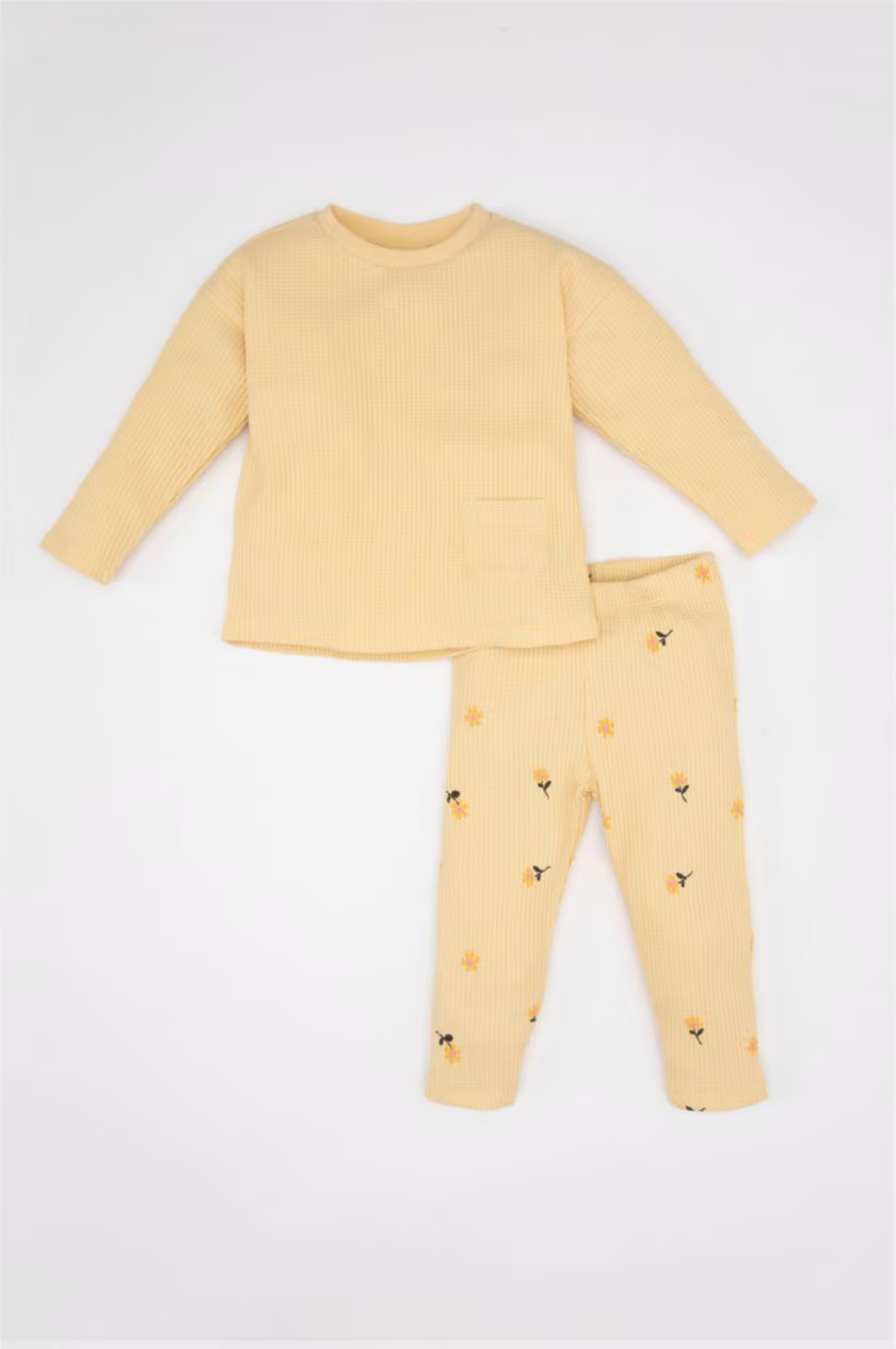 DeFacto : Baby Girl Waffle T-Shirt Floral Leggings 2 Piece Set (3-4 Y)