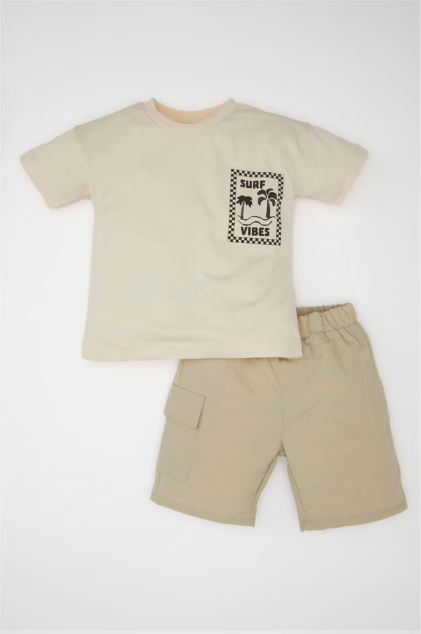 DeFacto : Baby Boy Palm Printed T- shirt Shorts 2 Piece Set (12-18 M)