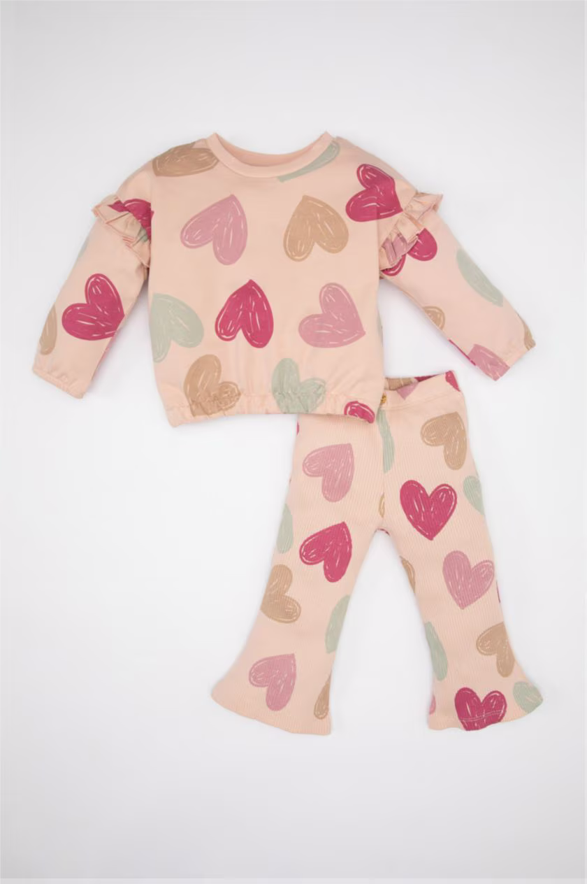DeFacto : Baby Girl Heart Patterned Sweatshirt Sweatpants 2 Piece Set (12-18 M)