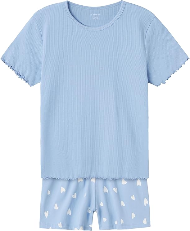 name it : Girl's Ribbed Short-Sleeves Hearts Nightset
