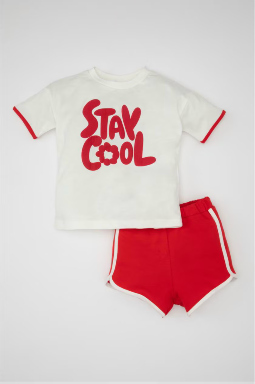 DeFacto : Baby Girl Printed Short Sleeve T-Shirt Shorts 2 Piece Set (12-18 M)