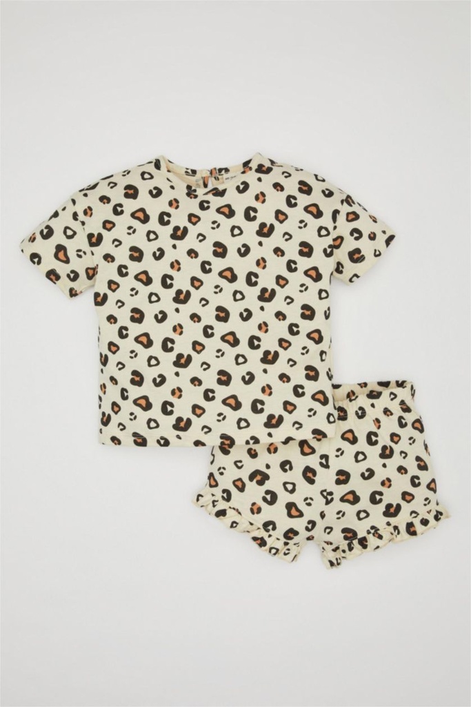 DeFacto : Baby Girl Leopard Patterned T-Shirt Shorts 2 Piece Set